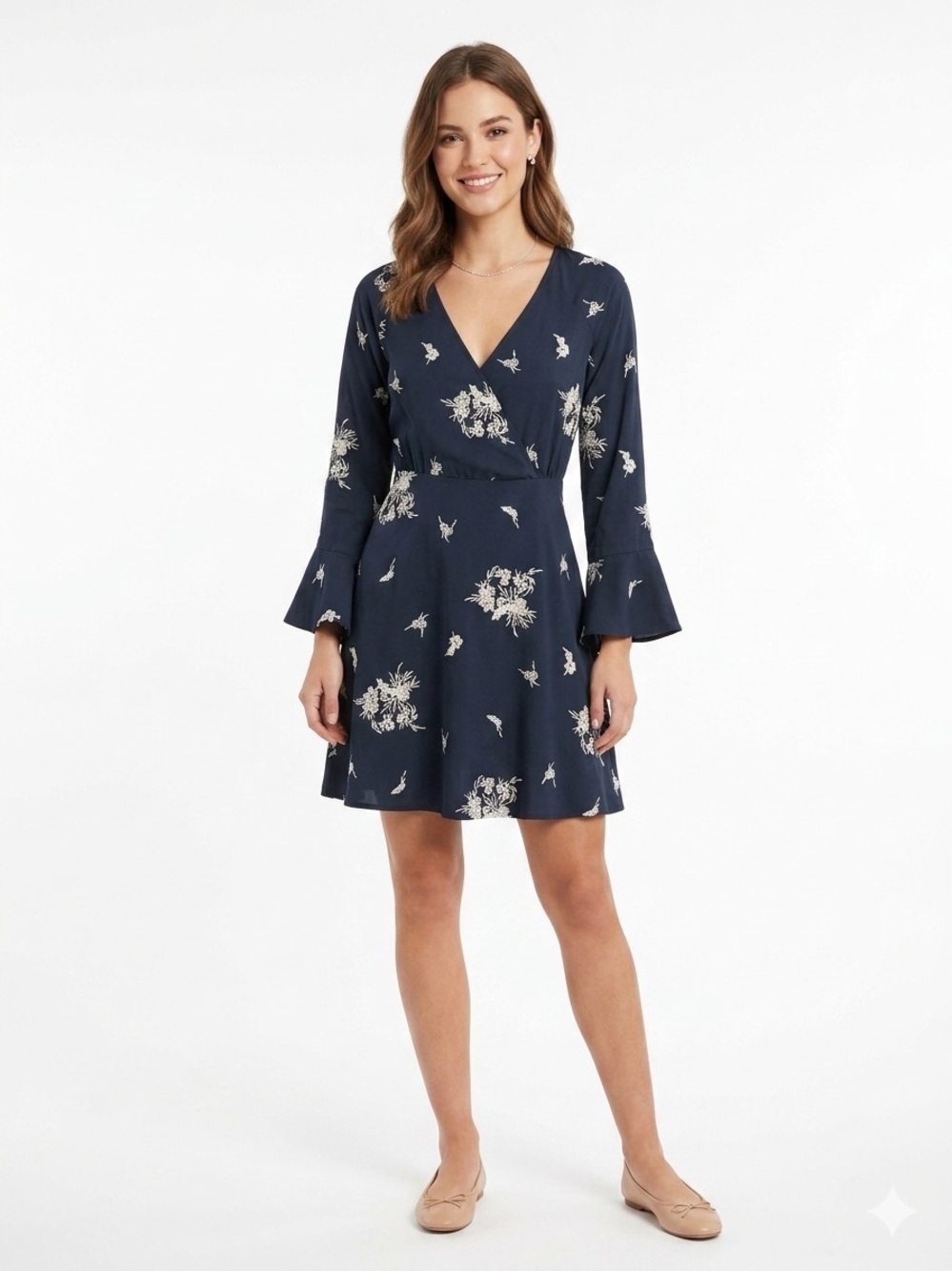 Mimi Chica Navy & Cream Floral Wrap Dress